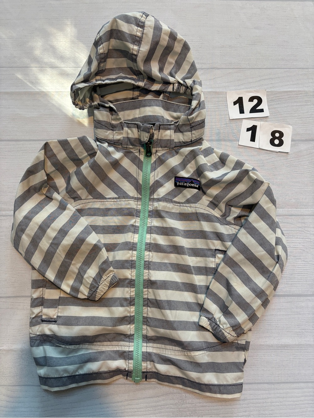 Patagonia Baby Striped Hooded Jacket - Gray, Cream & Mint
